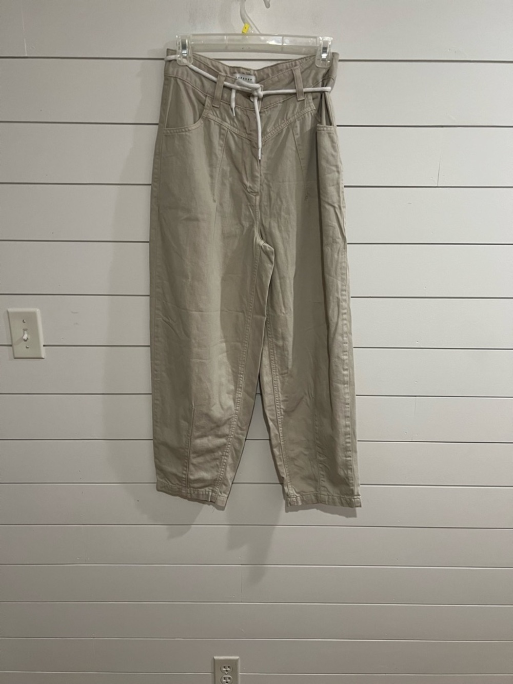 Topshop Light Khaki Wide-Leg Drawstring Trousers